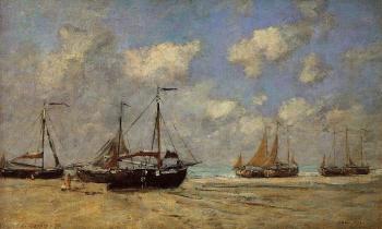 尤金 佈丹 Scheveningen, Boats Aground on the Shore